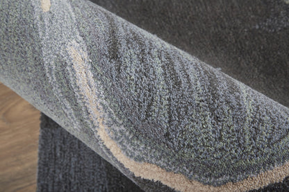 4' X 6' Green Blue And Black Wool Abstract Tufted Handmade Stain Resistant Area Rug