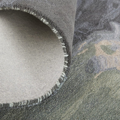 4' X 6' Green Blue And Black Wool Abstract Tufted Handmade Stain Resistant Area Rug