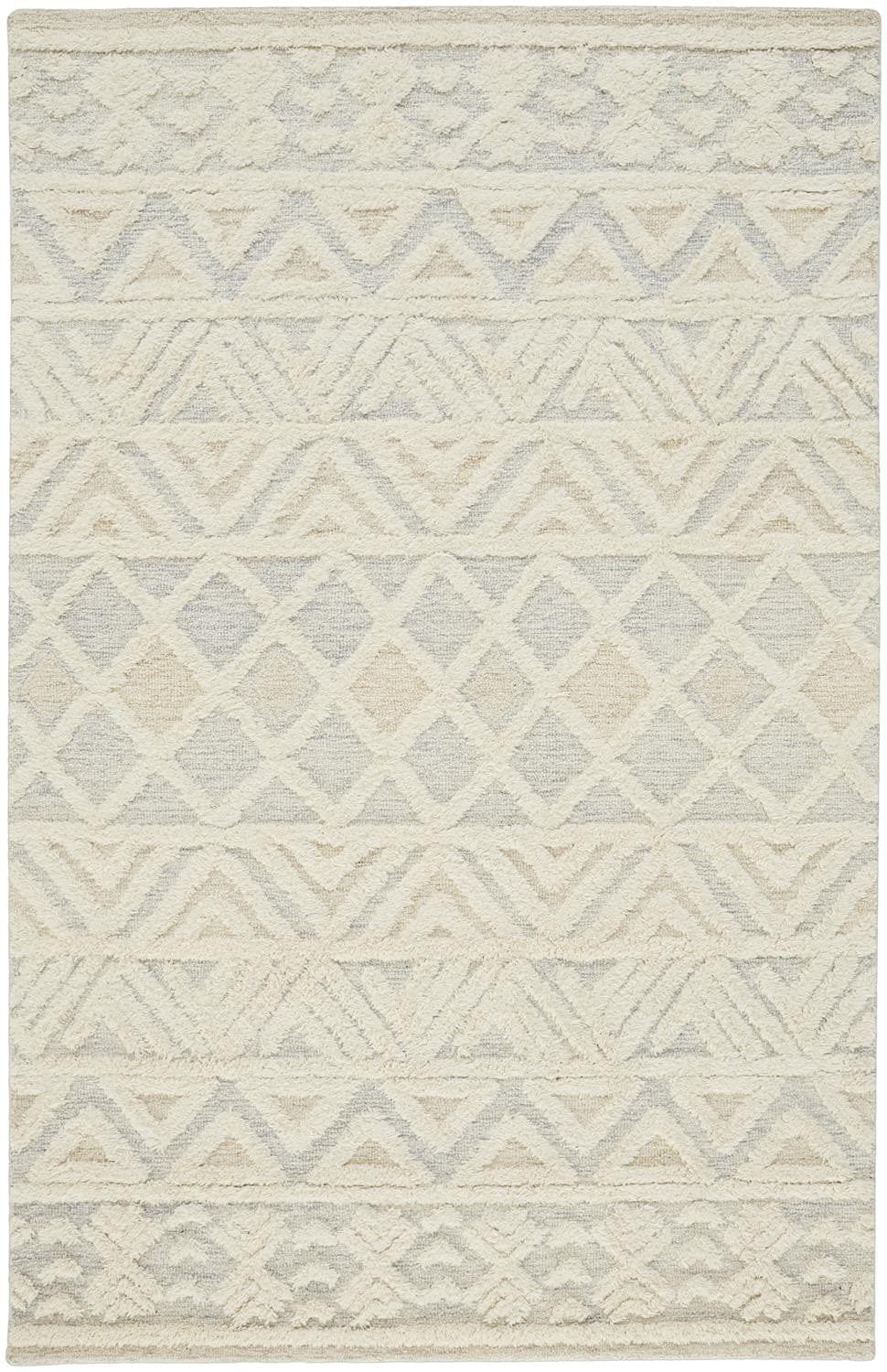 4' X 6' Ivory Blue And Tan Wool Geometric Tufted Handmade Stain Resistant Area Rug