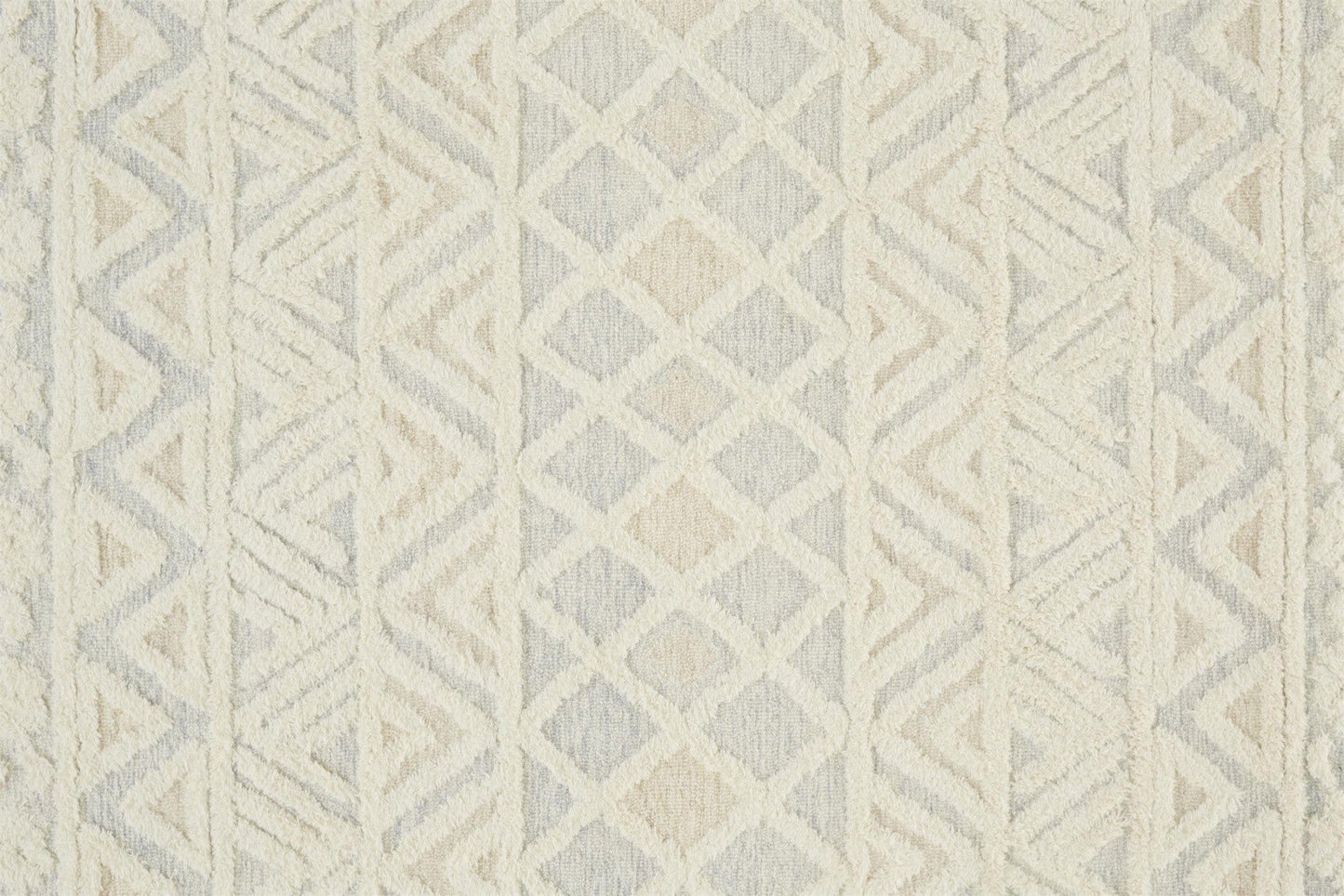 4' X 6' Ivory Blue And Tan Wool Geometric Tufted Handmade Stain Resistant Area Rug