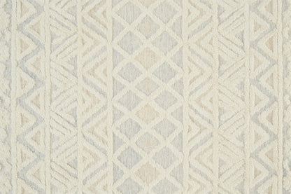 4' X 6' Ivory Blue And Tan Wool Geometric Tufted Handmade Stain Resistant Area Rug