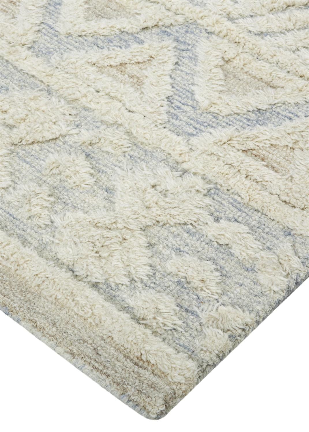 4' X 6' Ivory Blue And Tan Wool Geometric Tufted Handmade Stain Resistant Area Rug