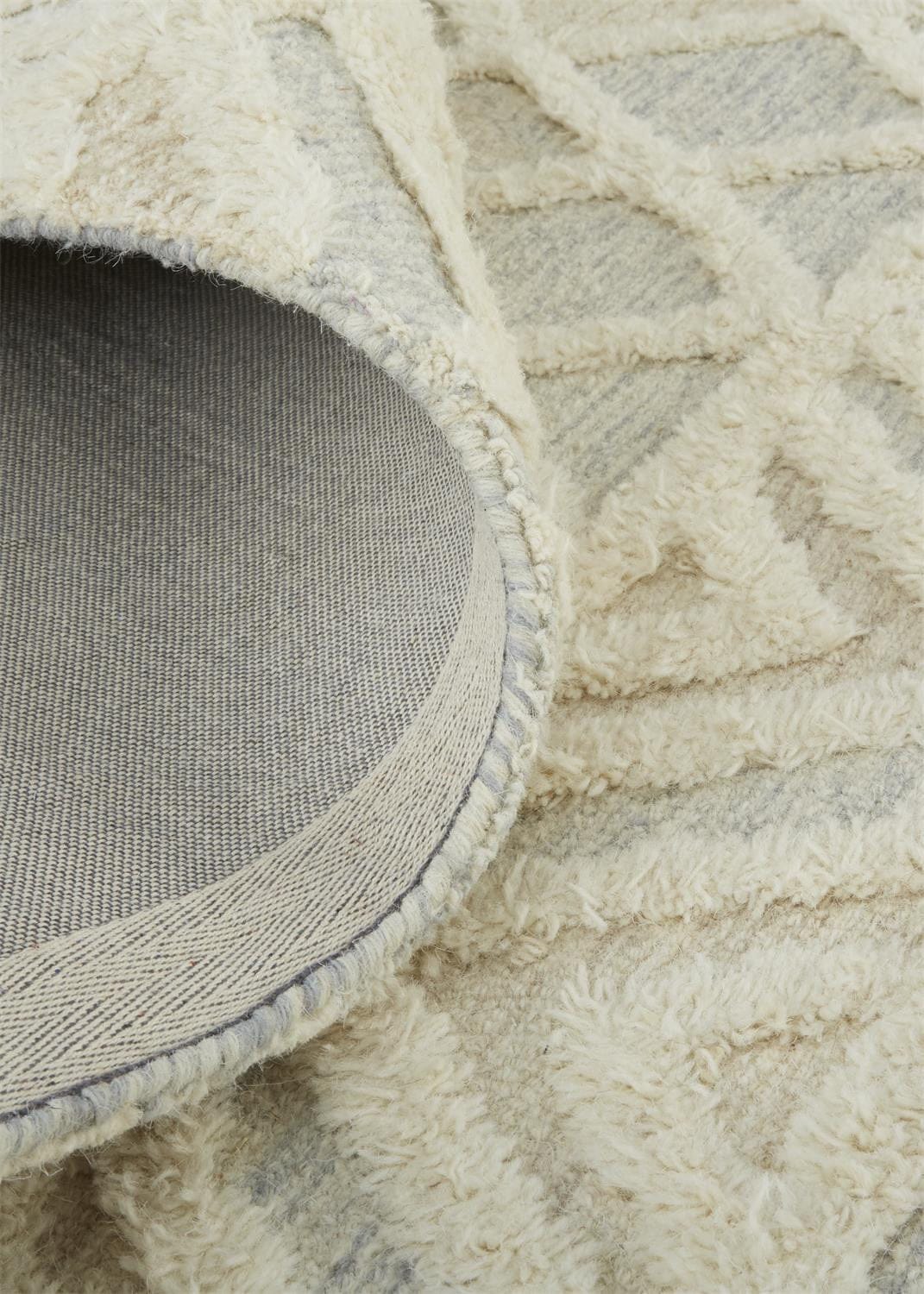 4' X 6' Ivory Blue And Tan Wool Geometric Tufted Handmade Stain Resistant Area Rug