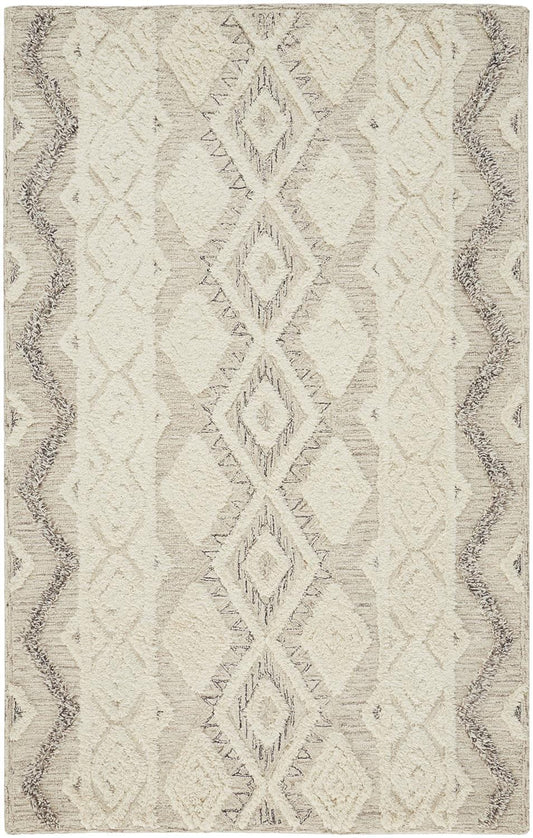 4' X 6' Ivory Taupe And Gray Wool Geometric Tufted Handmade Stain Resistant Area Rug