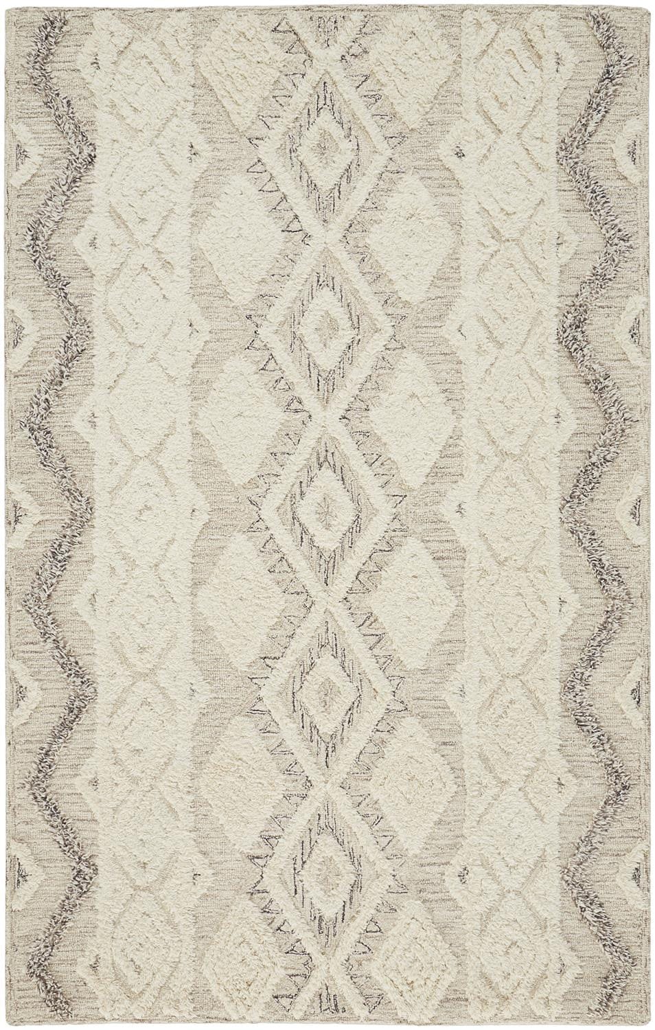 4' X 6' Ivory Taupe And Gray Wool Geometric Tufted Handmade Stain Resistant Area Rug