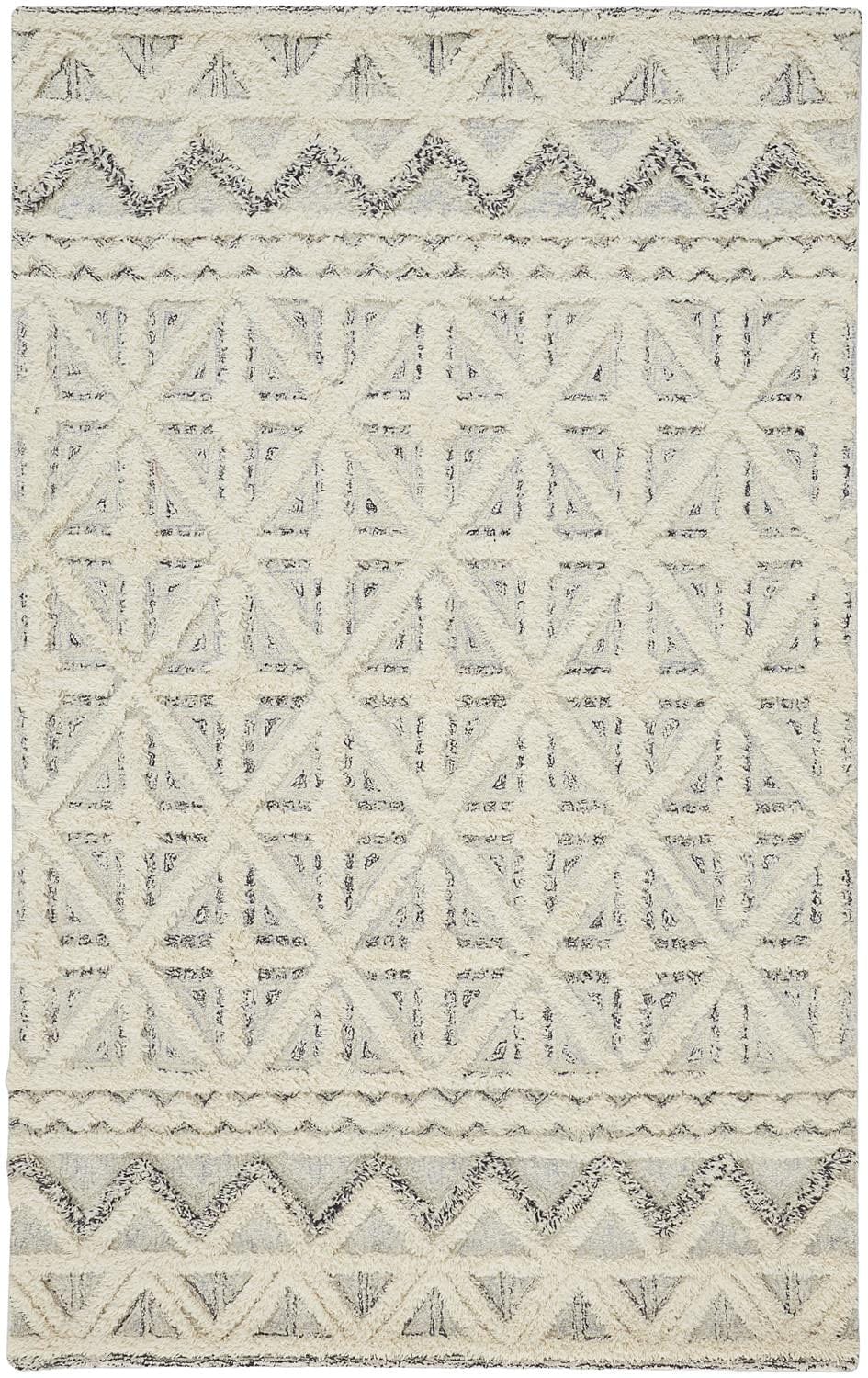 4' X 6' Ivory And Black Wool Geometric Tufted Handmade Stain Resistant Area Rug