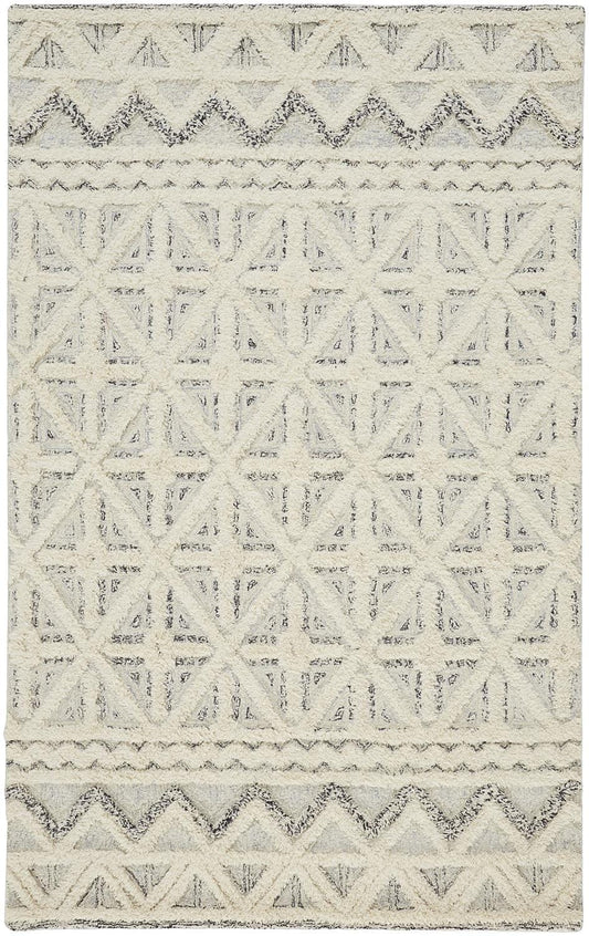 4' X 6' Ivory And Black Wool Geometric Tufted Handmade Stain Resistant Area Rug