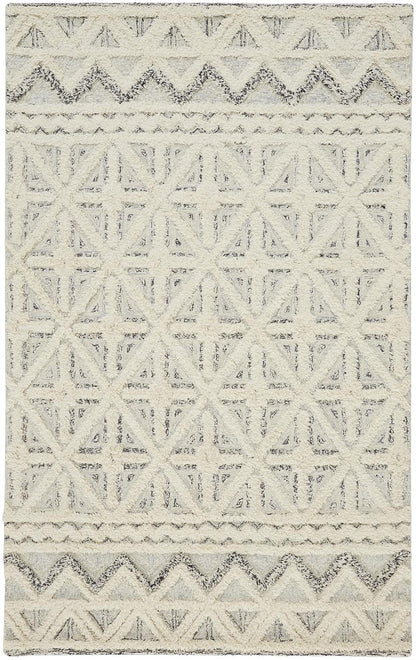 4' X 6' Ivory And Black Wool Geometric Tufted Handmade Stain Resistant Area Rug