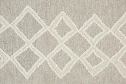 4' X 6' Gray And Ivory Wool Geometric Tufted Handmade Stain Resistant Area Rug
