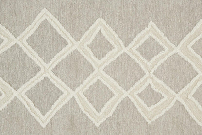4' X 6' Gray And Ivory Wool Geometric Tufted Handmade Stain Resistant Area Rug