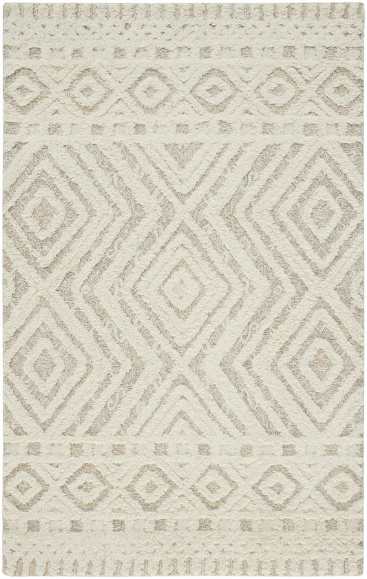4' X 6' Ivory And Tan Wool Geometric Tufted Handmade Stain Resistant Area Rug