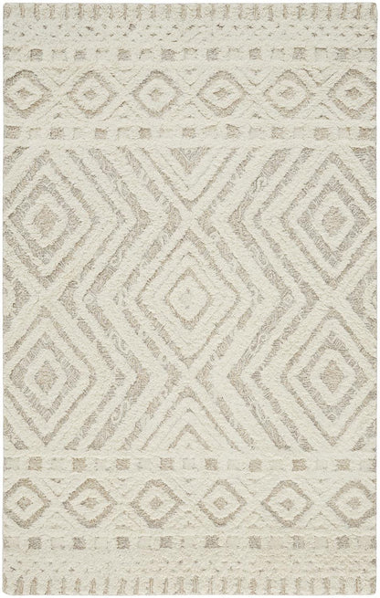 4' X 6' Ivory And Tan Wool Geometric Tufted Handmade Stain Resistant Area Rug
