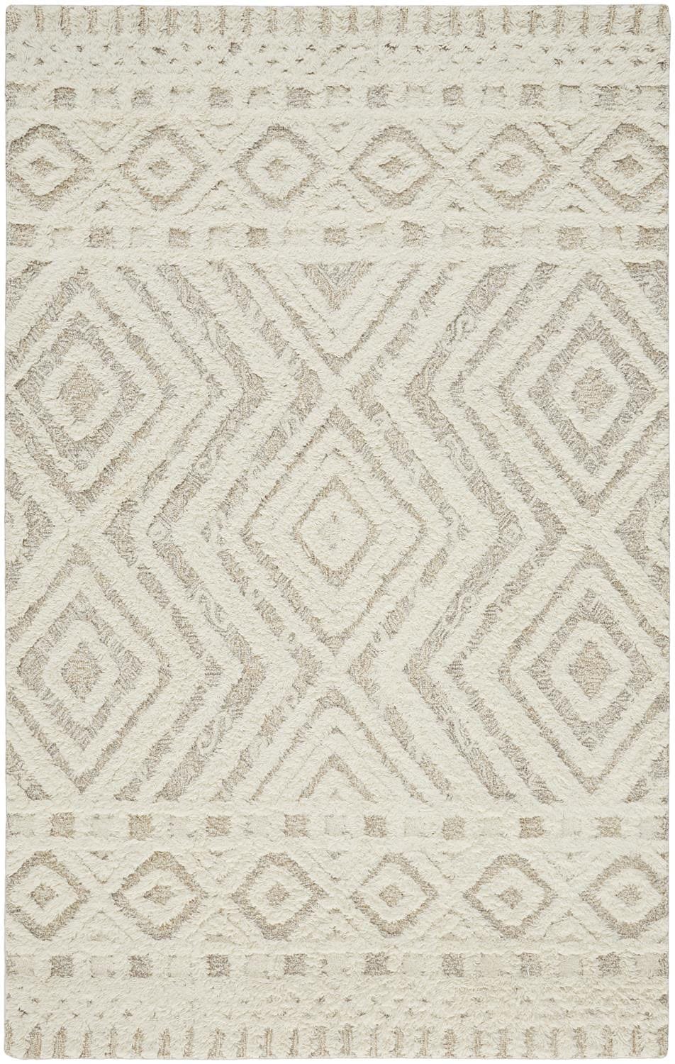 4' X 6' Ivory And Tan Wool Geometric Tufted Handmade Stain Resistant Area Rug