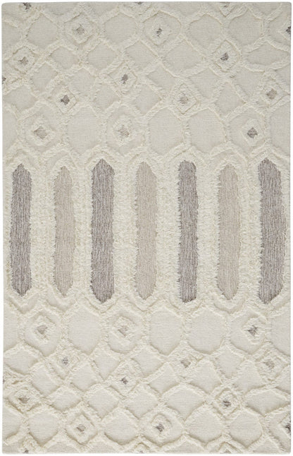4' X 6' Ivory Taupe And Tan Wool Geometric Tufted Handmade Stain Resistant Area Rug