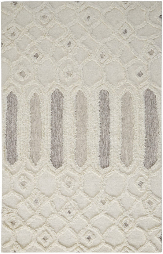 4' X 6' Ivory Taupe And Tan Wool Geometric Tufted Handmade Stain Resistant Area Rug