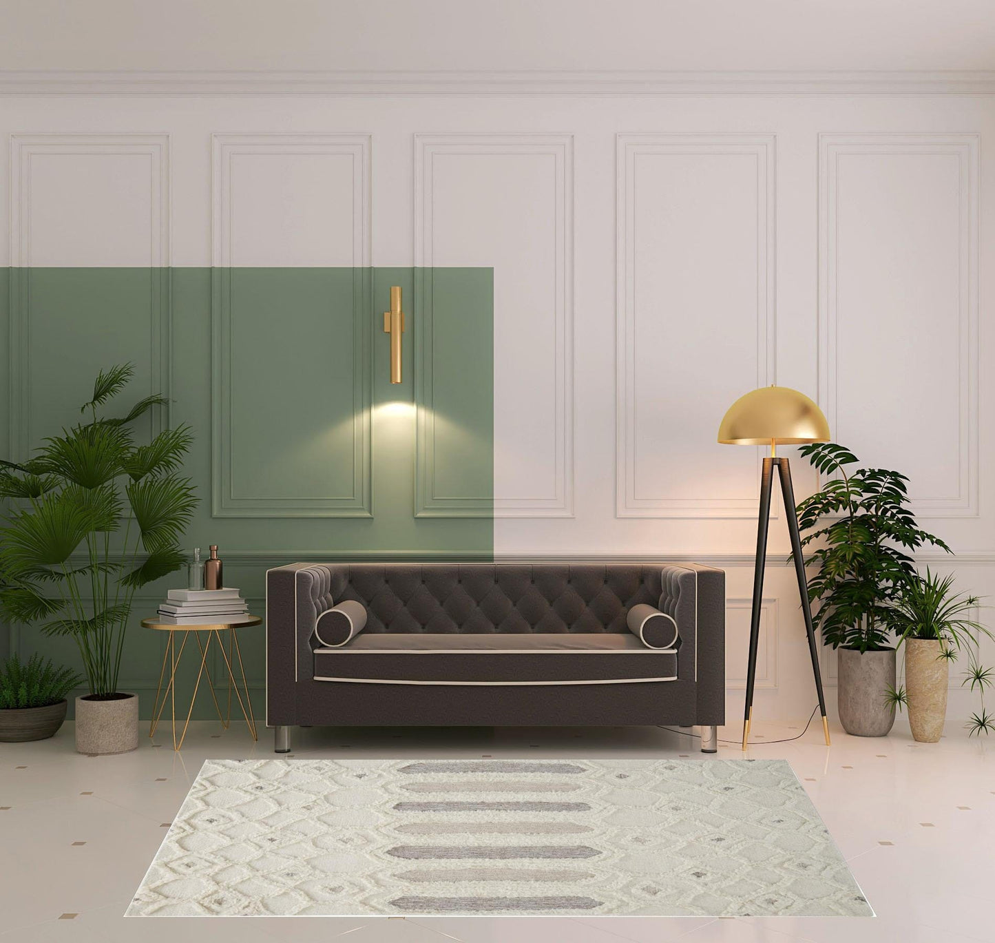 4' X 6' Ivory Taupe And Tan Wool Geometric Tufted Handmade Stain Resistant Area Rug