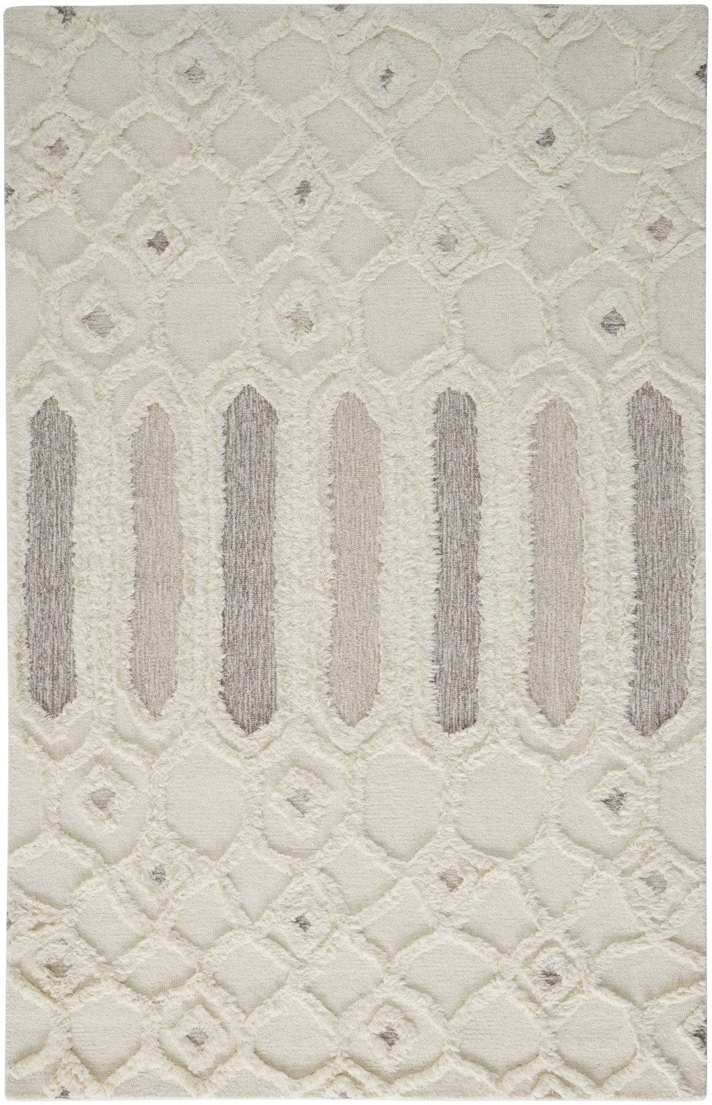 4' X 6' Ivory Taupe And Tan Wool Geometric Tufted Handmade Stain Resistant Area Rug