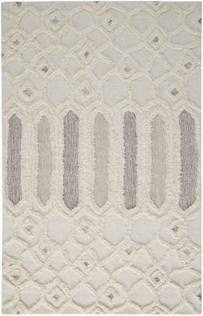 4' X 6' Ivory Taupe And Tan Wool Geometric Tufted Handmade Stain Resistant Area Rug