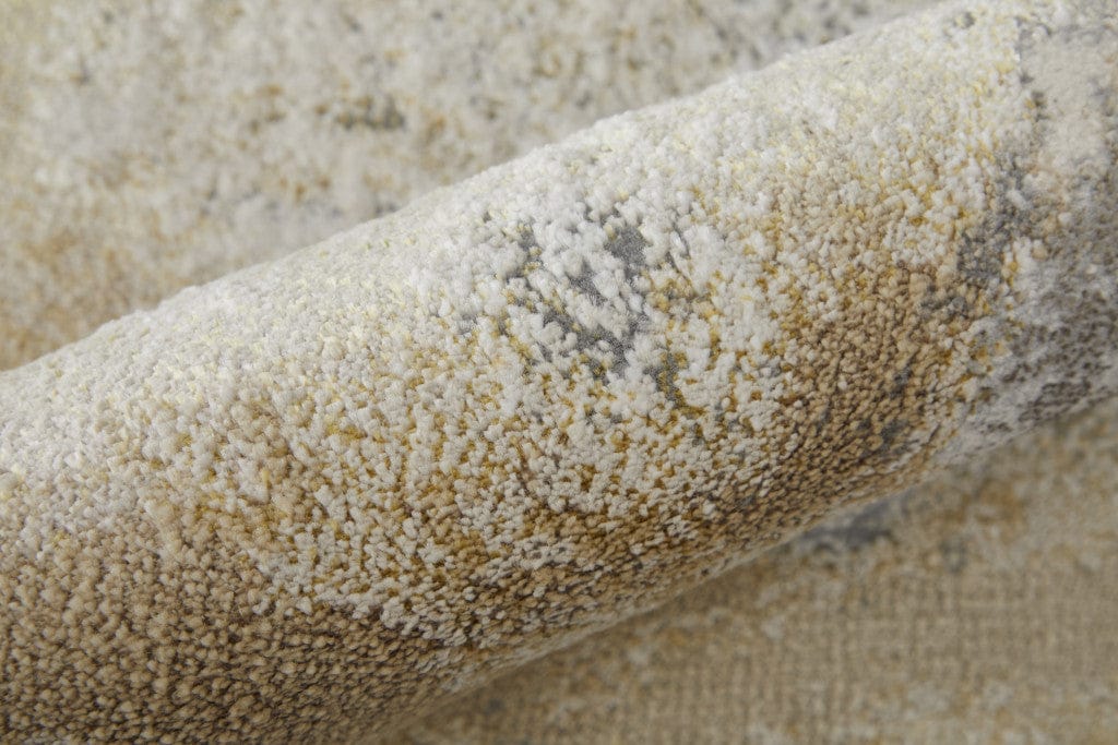 8' Gray And Ivory Abstract Power Loom Runner Rug