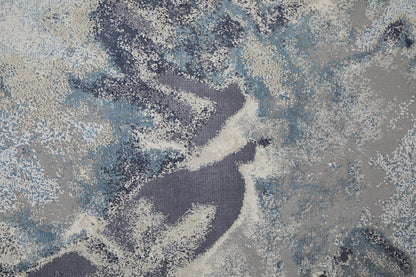 8' Blue Gray And Ivory Abstract Power Loom Runner Rug