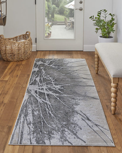 4' X 6' Gray Silver And Ivory Abstract Power Loom Area Rug