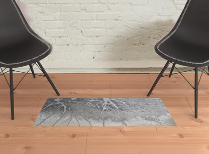 4' X 6' Gray Silver And Ivory Abstract Power Loom Area Rug