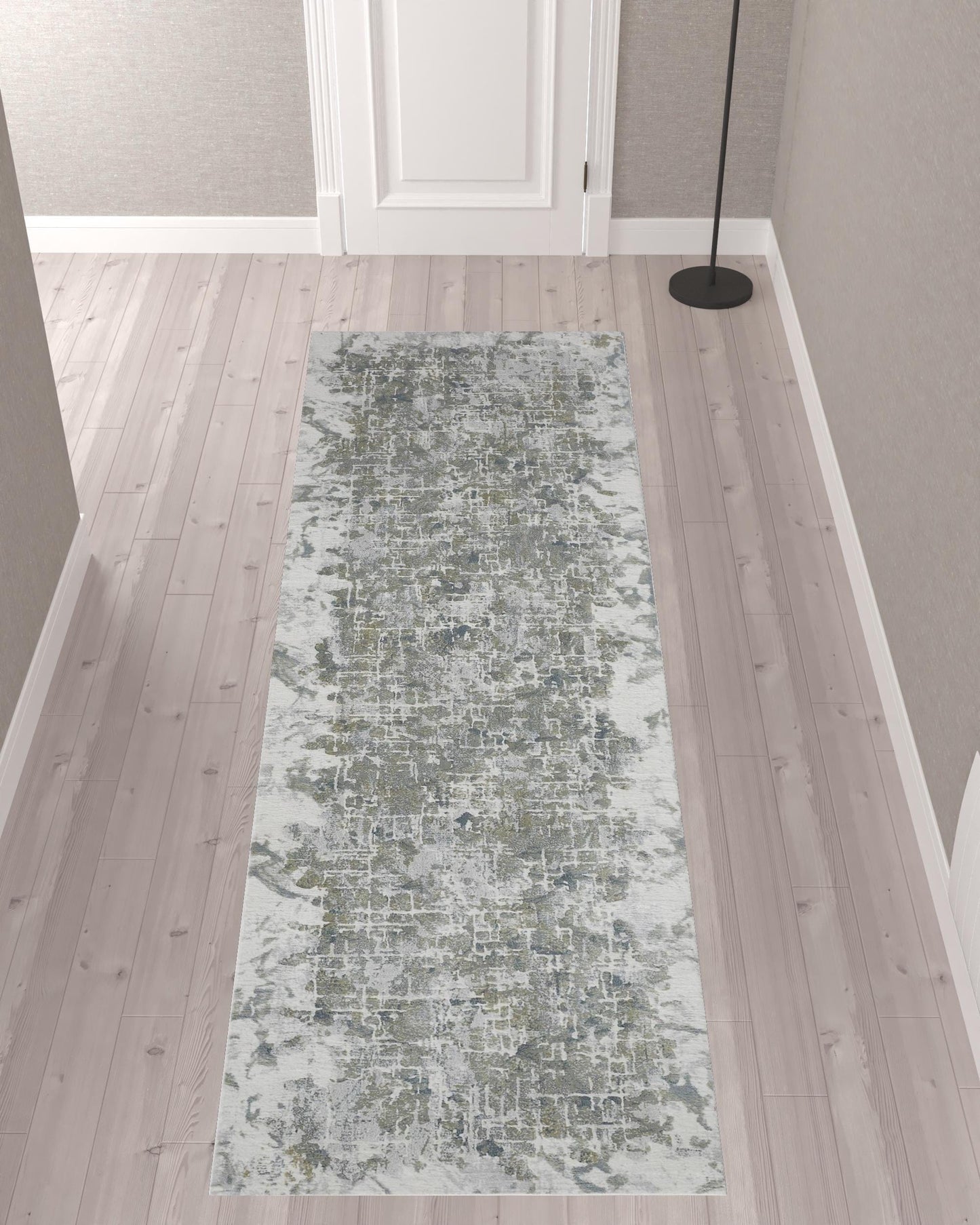 3' X 5' Green Gray And Ivory Abstract Distressed Stain Resistant Area Rug