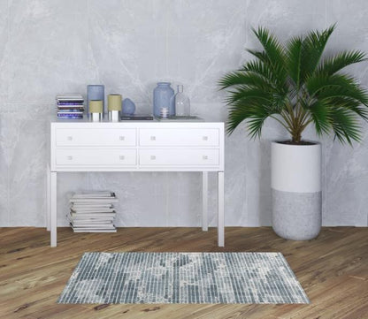 3' X 5' Blue And Gray Polka Dots Distressed Stain Resistant Area Rug