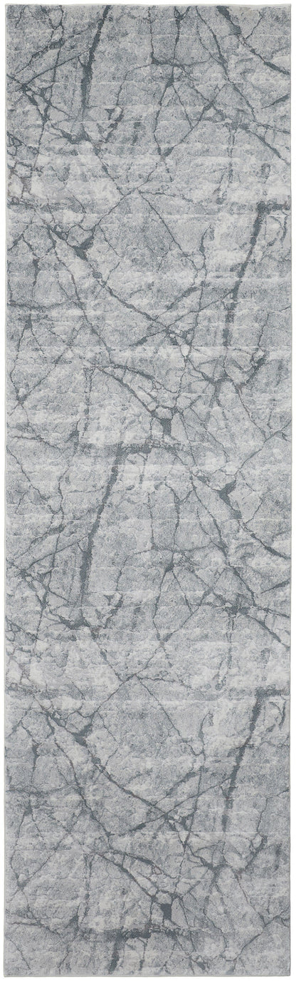 3' X 5' Blue Gray And Ivory Abstract Distressed Stain Resistant Area Rug