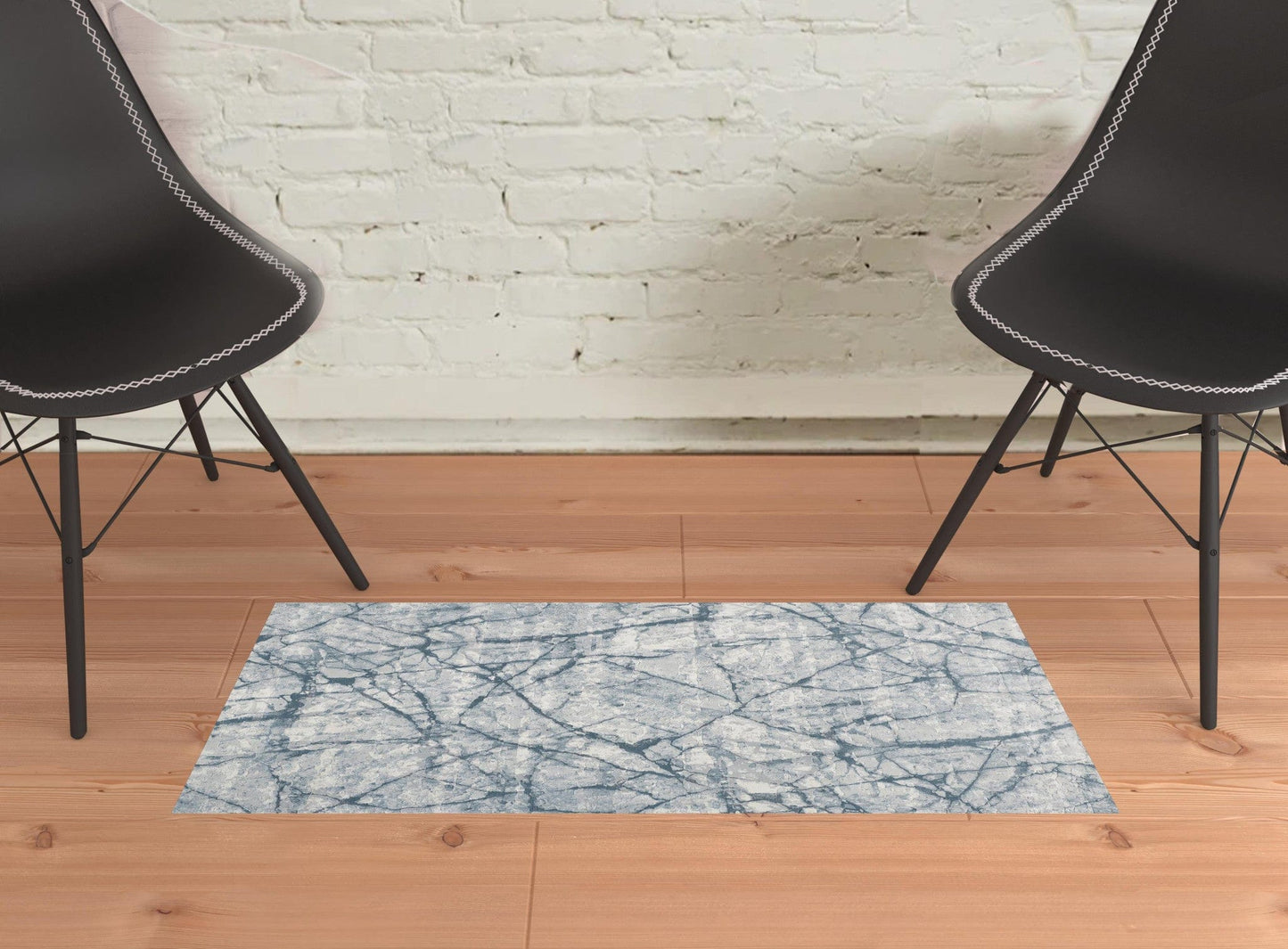 3' X 5' Blue Gray And Ivory Abstract Distressed Stain Resistant Area Rug