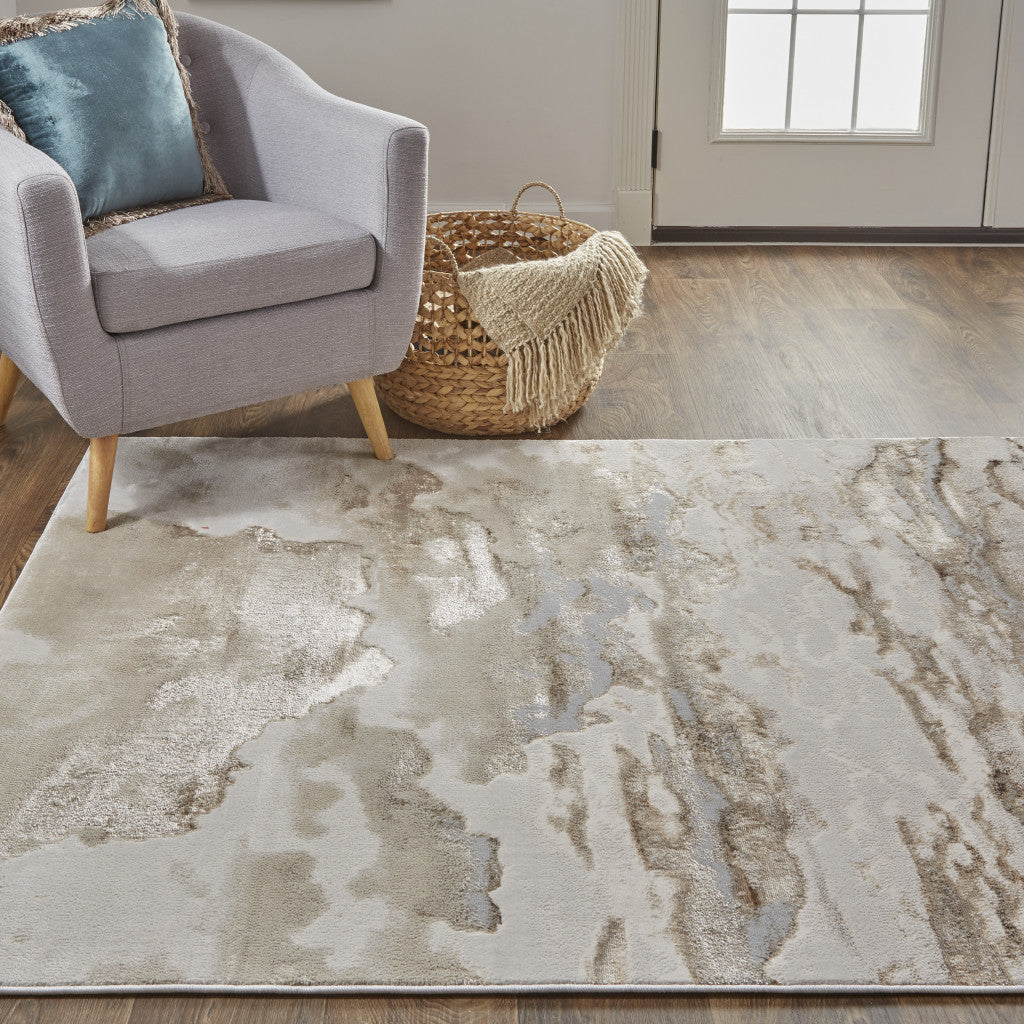 4' X 6' Ivory Tan And Gray Abstract Area Rug
