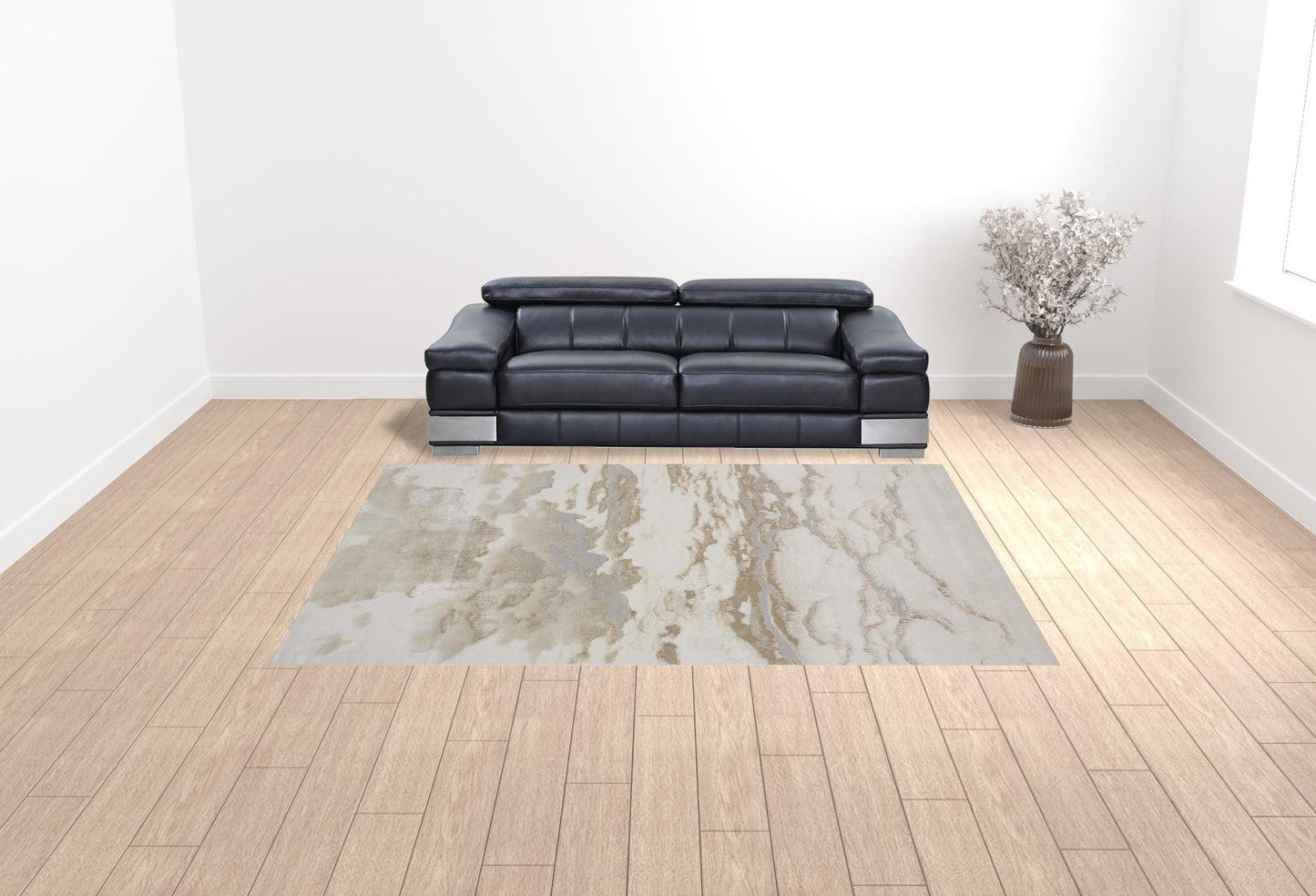 4' X 6' Ivory Tan And Gray Abstract Area Rug