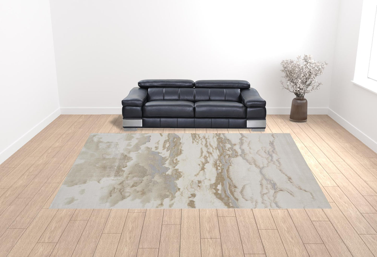 4' X 6' Ivory Tan And Gray Abstract Area Rug