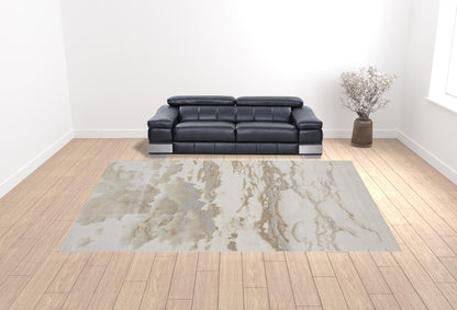 4' X 6' Ivory Tan And Gray Abstract Area Rug