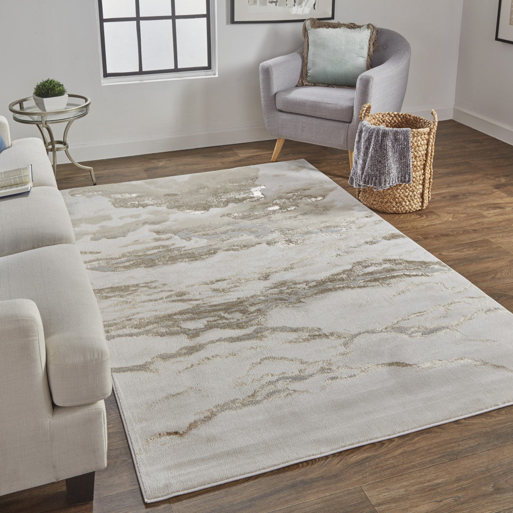 4' X 6' Ivory Tan And Gray Abstract Area Rug