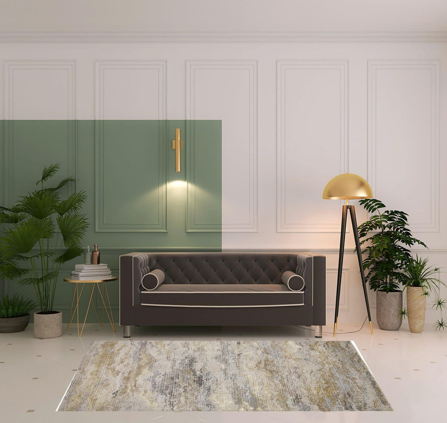 4' X 6' Gold Gray And Ivory Abstract Area Rug