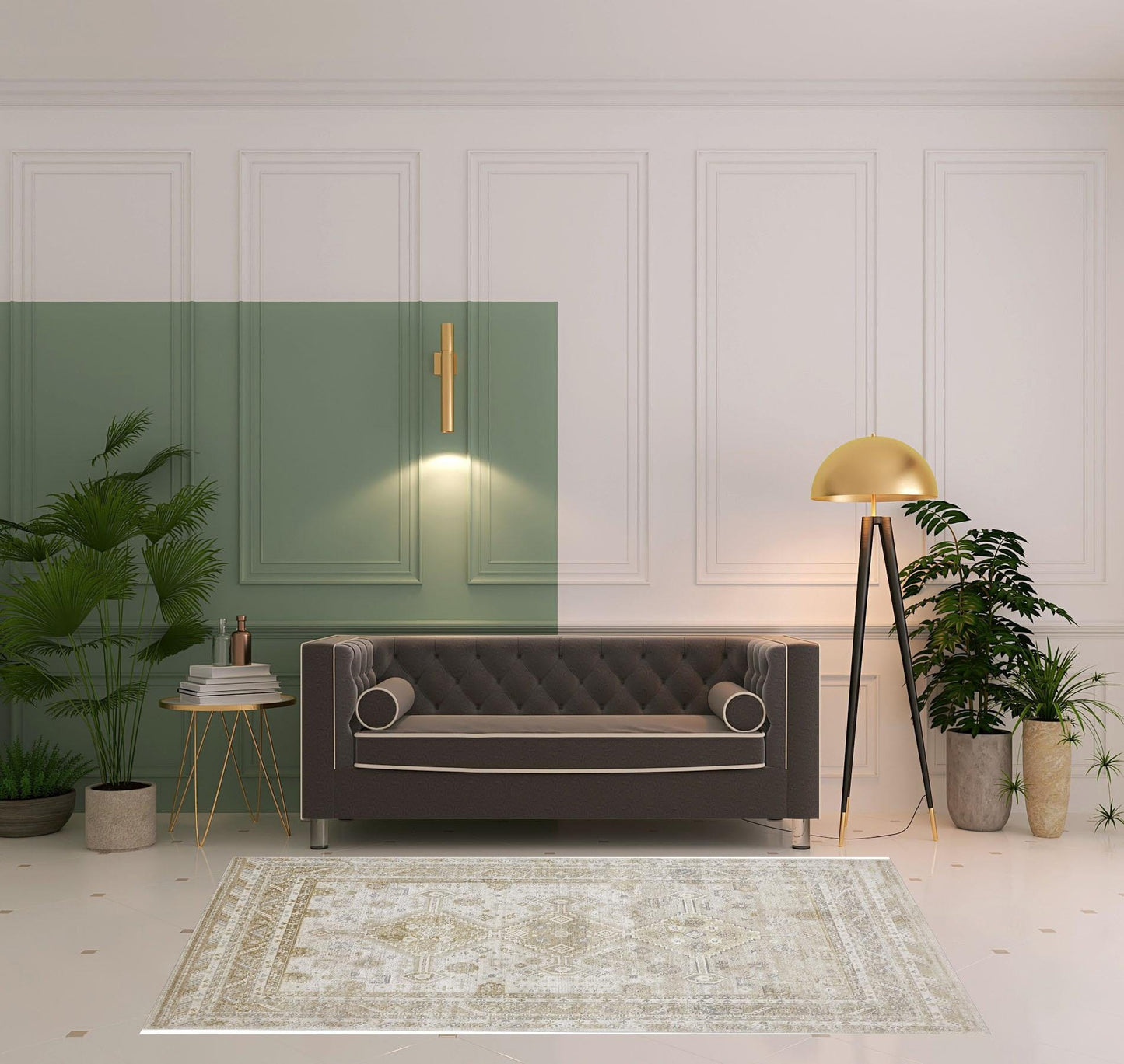 4' X 6' Gold And Ivory Floral Area Rug