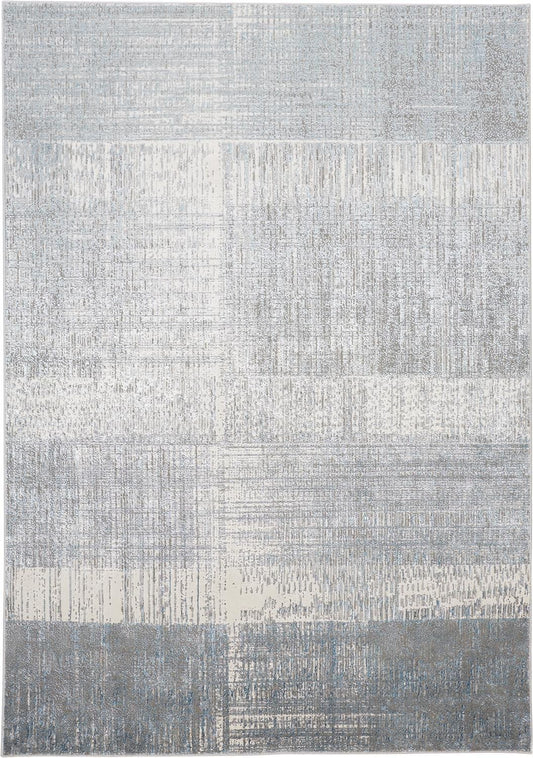 4' X 6' White Gray And Blue Abstract Area Rug