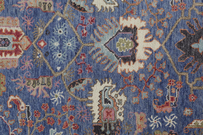 4' X 6' Blue And Red Wool Floral Hand Knotted Stain Resistant Area Rug