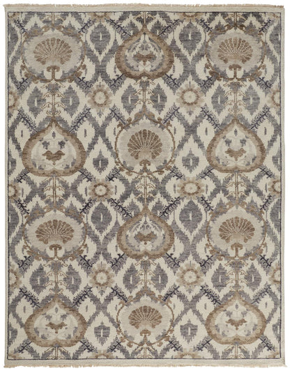 4' X 6' Ivory Gray And Taupe Wool Floral Hand Knotted Stain Resistant Area Rug