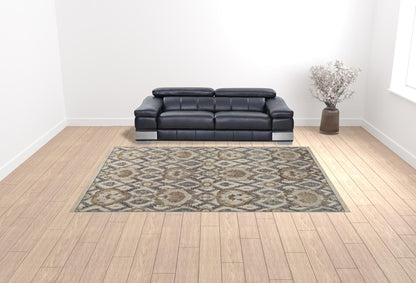 4' X 6' Ivory Gray And Taupe Wool Floral Hand Knotted Stain Resistant Area Rug