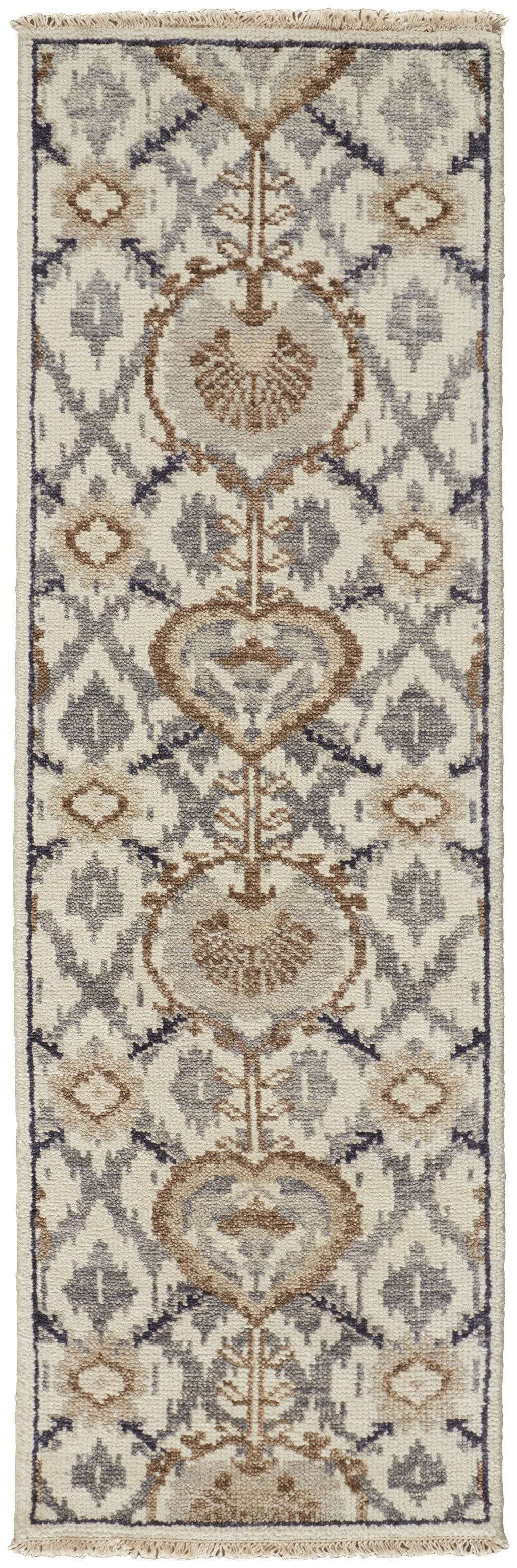 4' X 6' Ivory Gray And Taupe Wool Floral Hand Knotted Stain Resistant Area Rug