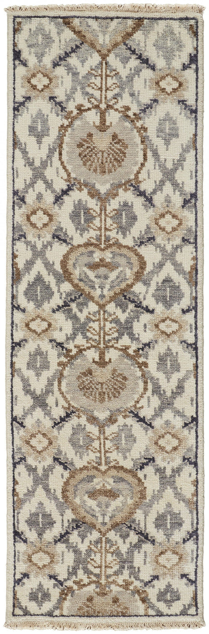 4' X 6' Ivory Gray And Taupe Wool Floral Hand Knotted Stain Resistant Area Rug