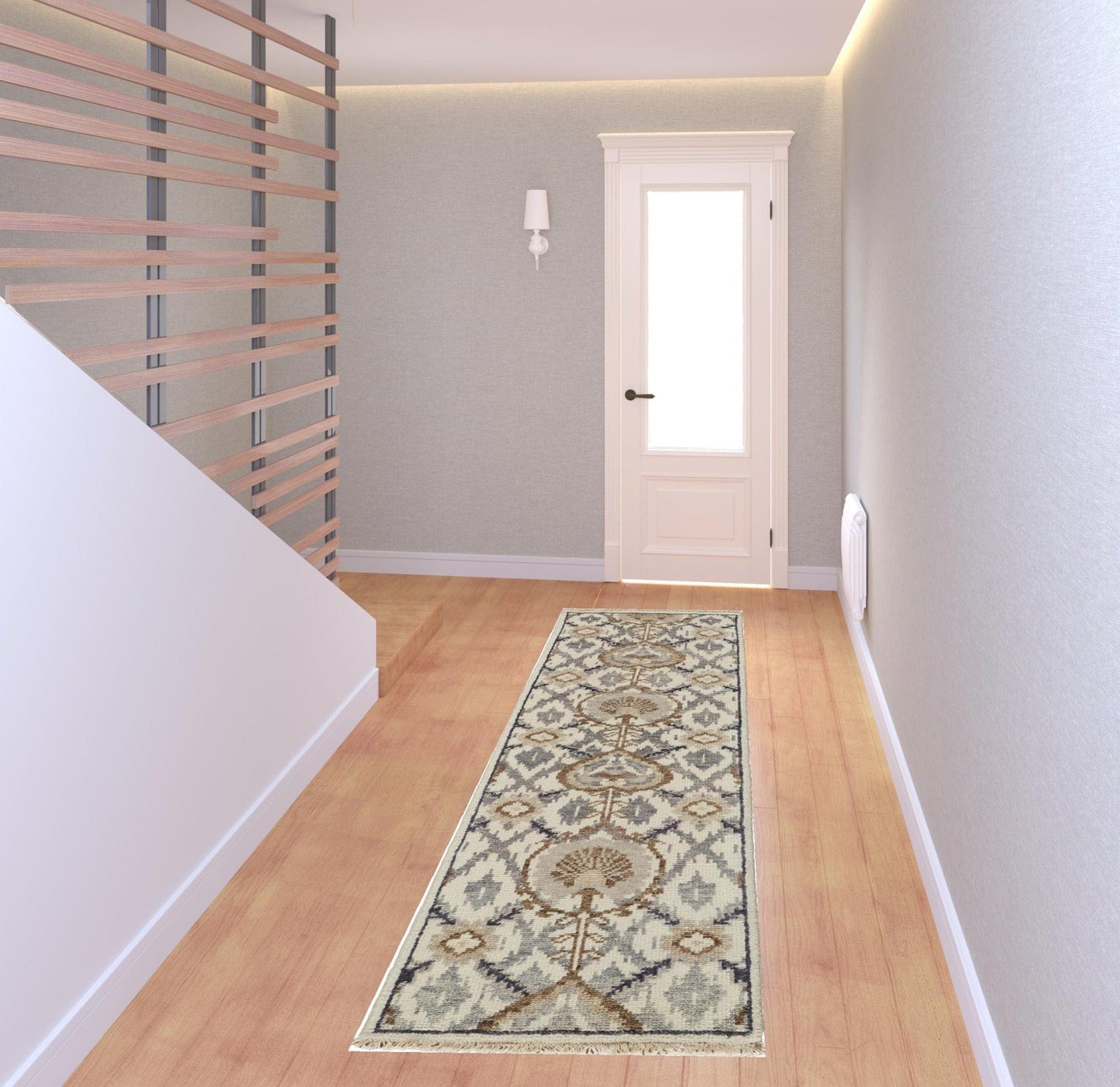 4' X 6' Ivory Gray And Taupe Wool Floral Hand Knotted Stain Resistant Area Rug