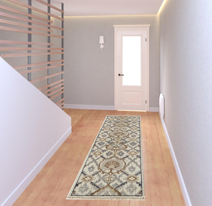 4' X 6' Ivory Gray And Taupe Wool Floral Hand Knotted Stain Resistant Area Rug