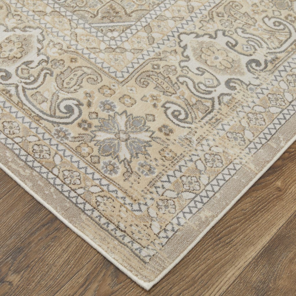 4' X 6' Brown Ivory And Tan Floral Power Loom Distressed Area Rug