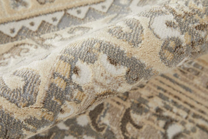 4' X 6' Brown Ivory And Tan Floral Power Loom Distressed Area Rug