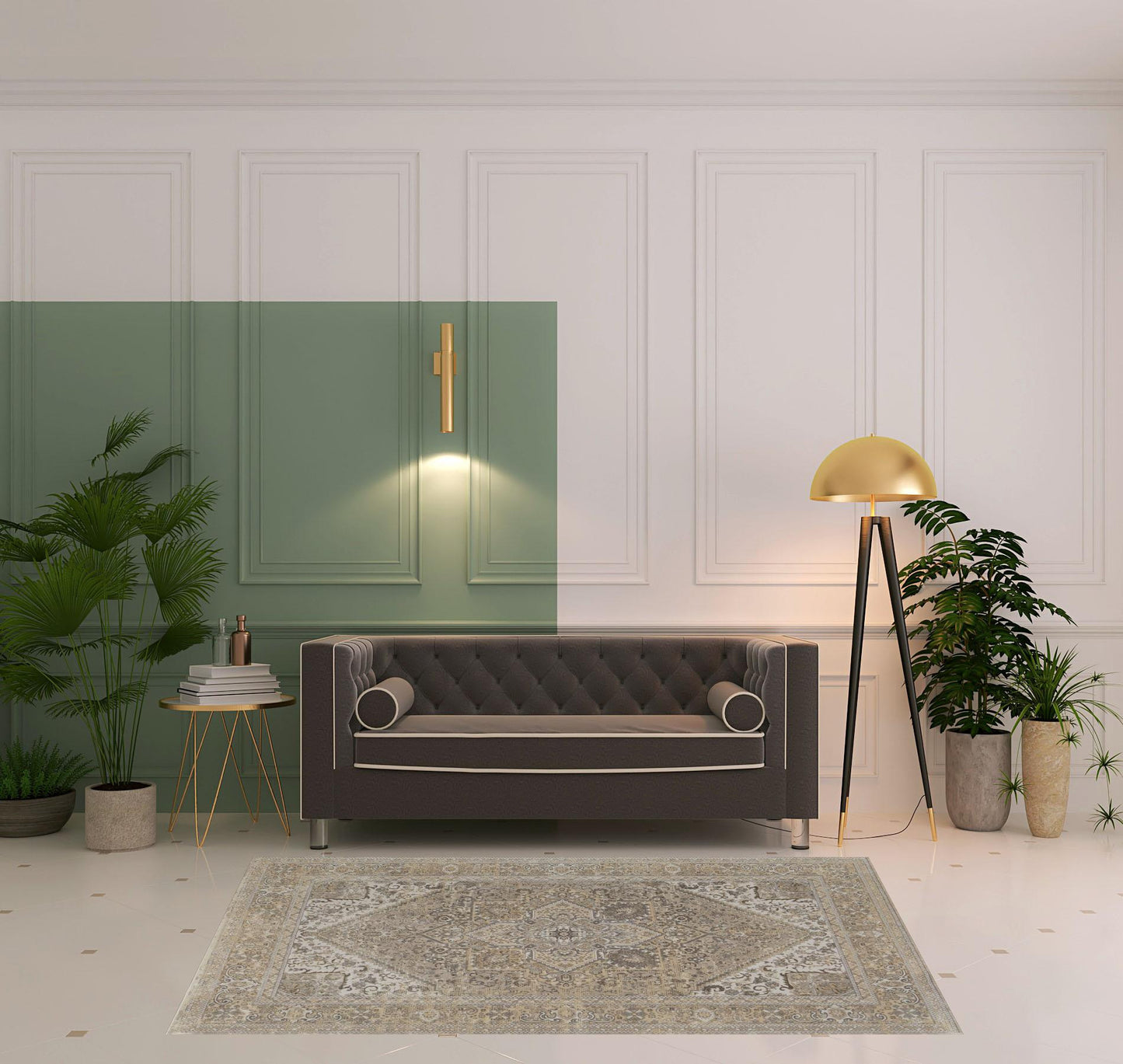 4' X 6' Brown Ivory And Tan Floral Power Loom Distressed Area Rug