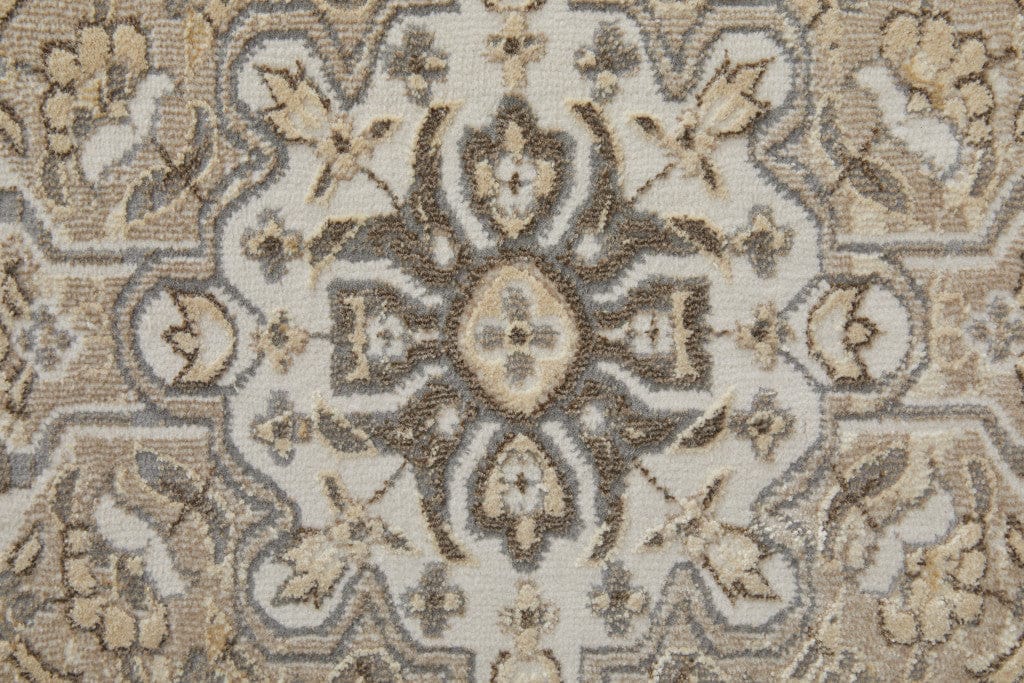4' X 6' Brown Ivory And Tan Floral Power Loom Distressed Area Rug