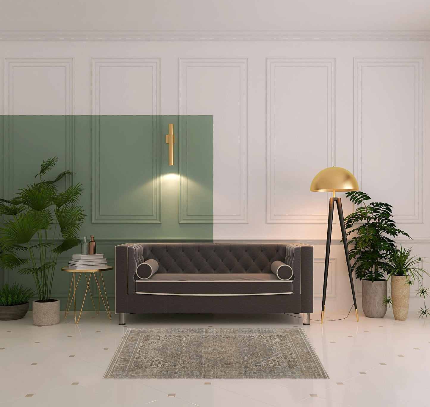 4' X 6' Brown Ivory And Tan Floral Power Loom Distressed Area Rug